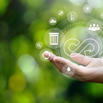 circular economy symbol on hand icon with an endless circular ec circular economy symbol on hand icon with an endless circular economy in the concept of sustainable business and environmental growth in the future